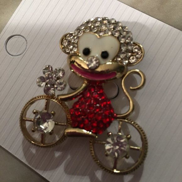 Monkey Riding A Bicycle Pin Brooch So Cute NEW Drawer 2 - Picture 1 of 8